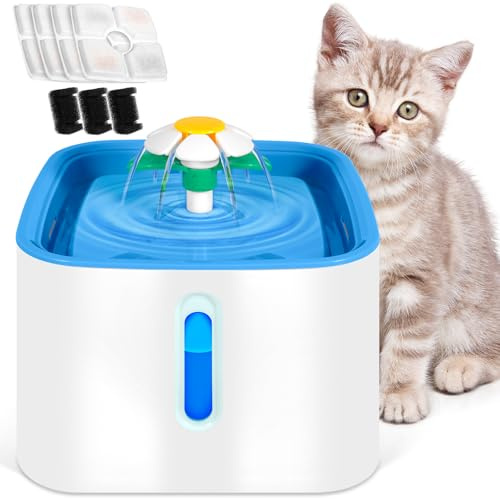 JUQG Fontaine à Boire pour Chat 2.5L, Fontaine pour Animaux de Compagnie Super Silencieuse avec Lumières LED - Filtration Multiple, 72 Heures de Protection Contre Le Manque d'eau