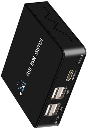 Thewasc Commutateur KVM 4K HDTV 2 en 1 Sortie HDTV USB KVM Boîtier pour 2 hôtes partagés 1 moniteur clavier imprimante bureau