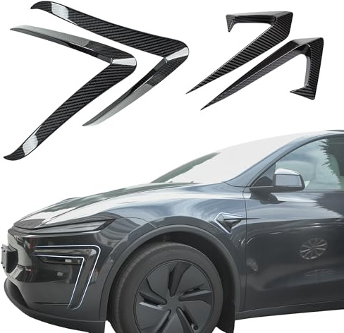 Arcoche Frontspoiler läpp för Tesla för Model Y 2025 2026 Juniper 4 st. främre stötfångare dimljus vindmätare spoiler deflector, inte för modell Y standard (glansig kolfiber)