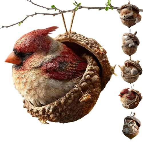 3D Forest Animal Acorn Ornaments, Woodland Christmas Decor with Realistic Animal Figures, Resin Hanging Ornaments for Christmas Tree, Home, Party Decor, Cozy Forest Theme Collection (Cardinal)