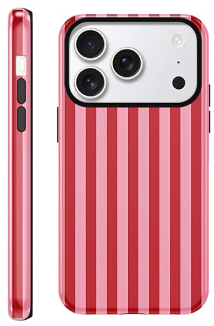 Coalbooliy Mobiltelefonfodral för iPhone 17 Pro Max fodral 6,9 tum, estetisk randig kvinnor flickor mönster 2 i 1 fodral silikon skyddande fodral tryck design stötfångare reptåligt skydd, röd