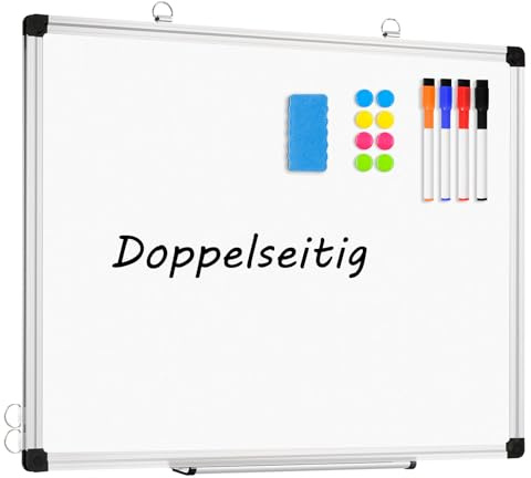 DOLLAR BOSS Magnetisches Whiteboard Doppelseitige Magnettafel 90 x 60 cm, Pinnwand Magnetische White Board Trocken Abwischbare Magnetwand Magnet Tafel für Küche, Büro und Schule
