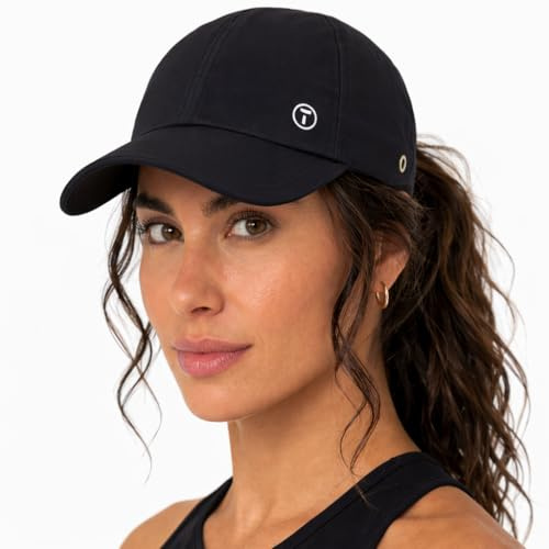 TOP-EX ChicPony Women's Ponytail Baseball Cap,Breathable Cooling Sun Hat,Water Resistant Lightweight UVCoolix Dual Vent Openings Adjustable for Running Golf Pickleball Tennis Hiking Outdoor Black S/M