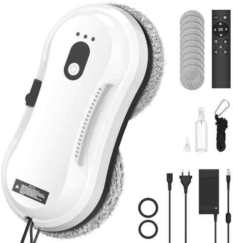 IERAKOR Robot Lavavetri, Lavavetri Elettrico per Finestre con Spray d'Acqua Automatico, Telecomando, Sistema UPS, Navigazione Intelligente, Funzione di Rilevamento dei Bordi, 10 Panni in Microfibra
