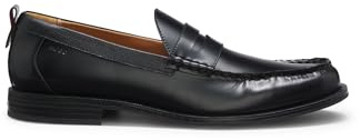 HUGO Mocassins Pennyloafer en cuir brossé, Noir 001, 40 EU