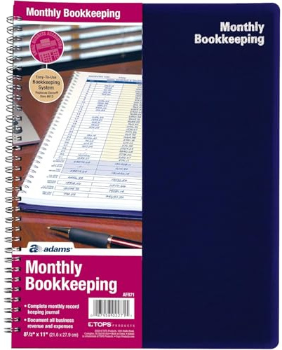 Adams Monthly Bookkeeping Record Book - 8.5 x 11 Spiral Bound 4 Column Ledger 128 Pages - Undated Accounting Ledger Book for Small Business, Payroll, Budget Tracking - Durable Poly Cover - 1 Unit