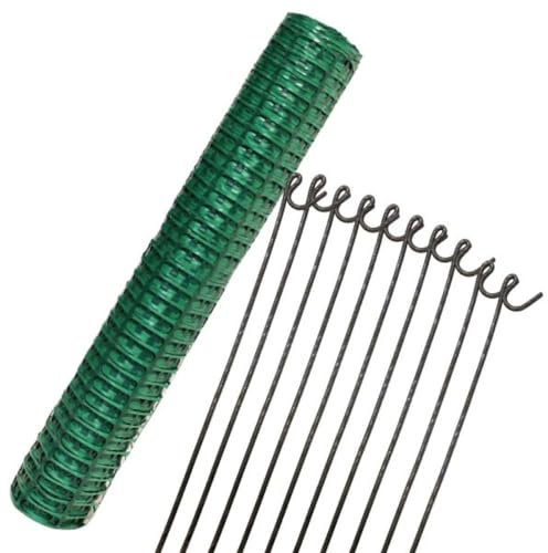 Suregreen Barrier Fencing Mesh + 10 Steel Fencing Pins | 1m x 25m | Green | 140g/m² | 3.5kg | Heavy Duty, High Density, Reusable, Recycled Plastic, Temporary Barrier Fencing