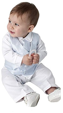 Leo Traje de bautizo de 4 piezas en color azul azul azul