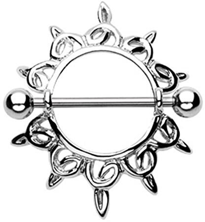 Paula & Fritz® Brustwarzen-Piercing Brustpiercing Frau Maenner Intimpiercing Mann Nippelpiercing Schild Keimende Herzen Silber Edelstahl Chirurgenstahl 316L KFV930