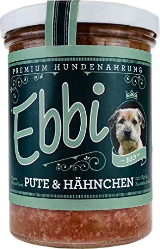 Bio Hundefutter mit Pute, Hähnchen, Apfel, Karotte und Reis Inhalt: 400g / Ebbi Hundenahrung im wiederverschließbarem Glas (3 x 400g)