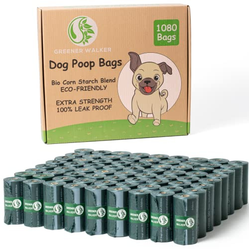 GREENER WALKER Poop Bags for Dog Waste, 1080 Doggy Waste Bags Extra Thick Strong 100% Leak-Proof (Deep Green)