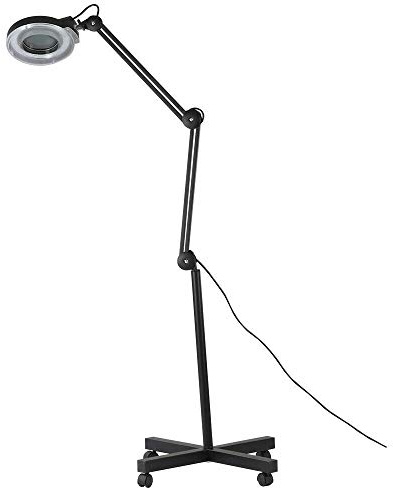 HYGRAD® 5X Magnifier Vertical Clip Floor Stand Lamp Glass Adjustable Rolling Diopter Salon SPA Beauty Makeup Skincare Nail Tattoo Light Magnifying Tool (Black)
