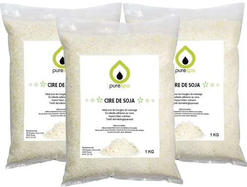 Purespa, Cera di soia Bianca Naturale Ecologica, 3 kg, Cera Premium per Realizzare Candele, Cosmetici, (3 x 1 kg