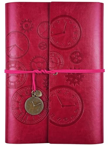 Diario di Viaggio in Pelle, Ricaricabile, con Rilegatura a Spirale Vintage, Quaderno di Viaggio Taccuino in Pelle, con Carta a Righe, Regalo per Ragazze, Ragazzi, Formato A5, 23 x 16,5 cm, colore rosa