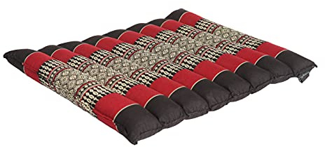 FLAT ROLLABLE - Coussin de Yoga et Méditation Plat et Souple - Noir Rouge - ROULABLE et Ajustable en Hauteur et Largeur - Kapok Haute Densité 100% Naturel - Ferme, Stable et Confortable
