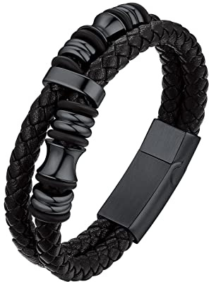 Bestyle bracelet homme cuir Acier Inoxydable et Fermoir Magnétique, Bracelets de Sport Longeur 21cm
