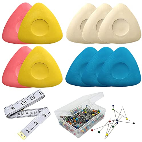 10PCS Professional Tailors Chalk,DanziX Triangle Tailor's Chalk Washable Fabric Fhalk,Sewing Chalk,Fabric Chalk With a Tape Measure and a Box of Sewing Pins Fabric