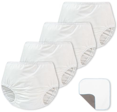 EZ Moms 4 Packs Soft Baby Diaper Covers for Girls Plastic Pants Reusable Swim Diaper Cover Portable Rubber Pants for Toddlers with Baby Washable Wipes Boys and Girls 5T Rubber Underwear for Toddlers