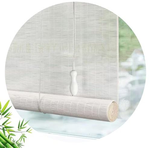 Pxzybd Tende a Rullo in bambù per Esterni,Cortina Bianche in bambù,Tende Avvolgibili,Tenda a Pacchetto per Finestre,Tapparella Tende da Sole 50cm 60cm 70cm 80cm 90cm 100cm 120cm,W×H-110x130cm/43x51in