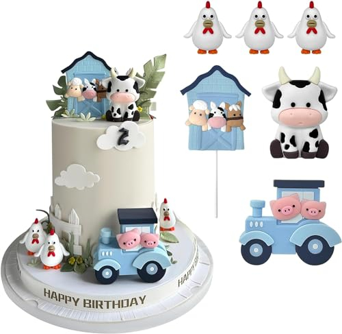 6 Stück Bauernhof Tier Cake Topper, Cupcake Tierfiguren Spielzeug, Kuchen Deko Geburtstag, Bauernhof Geburtstag Deko, für Kuchen Dekoration Kindergeburtstag (Blau)