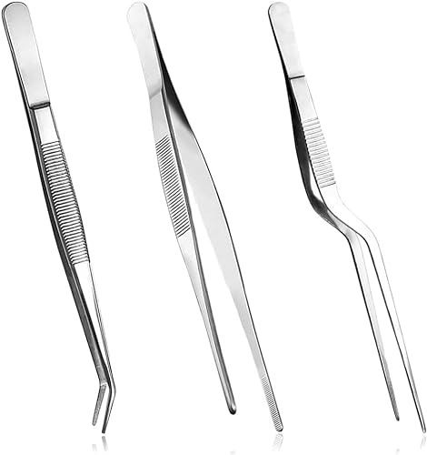 Pinzette da cucina, pinzette da cucina, pinzette in acciaio inossidabile, pinzette da griglia, per decorare alimenti, cucinare, cuocere al forno, 16 cm (confezione da 3)
