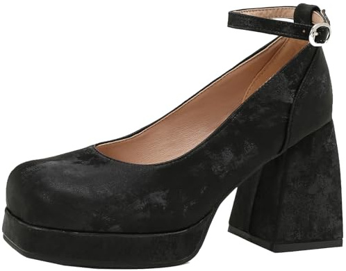 XINXINIO Scarpe da donna con tacco alto e tacco alto e plateau Mary Jane Dress con semplice fibbia alla caviglia, Nero , 36 EU