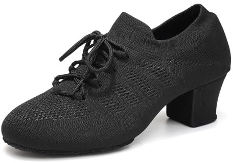 Uonpie Damen Latein Tanzschuhe Salsa-Tango Schnüren Geschlossene Moderne Ballsaal Leistung Schuhe Trainingsschuhe Schwarz, 39 EU