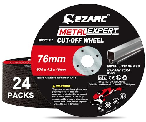 EZARC Skärskiva 76 mm metall rostfritt stål för vinkelslipar, 24 stycken skärskivor 1,2 mm ultratunna för metall, rostfritt stål