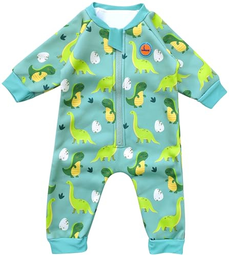 Swimbubs Baby Swimming Warm Suit Boys Fleece Lined Wetsuit Girls UV UPF50 Sun Protection Swimsuit (2-3 Years, Green Dinosaur)