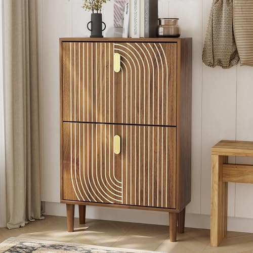 Morwdxef Shoe Storage Cabinet with 2 Flip Drawers, 23.6(W) Freestanding Shoe Organizer with Metal Handles for Entryway, Narrow Shoe Rack Cabinet