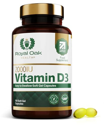 Royal Oak Health Vitamin D3 (Cholecalciferol) - High Strength Easy to Swallow Vitamin D Tablet Alternative Supplement for Immune, Muscle, Bones & Teeth (Vitamin D3 2000iu 180 Soft Gel Capsules)