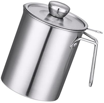 Cabilock Recipiente Colador De Aceite De Acero Inoxidable 304, Capacidad 1.8l, Filtro Malla Fina, Mango Antiburnas, Para Cocina y Almacenamiento De Grasa De Tocino