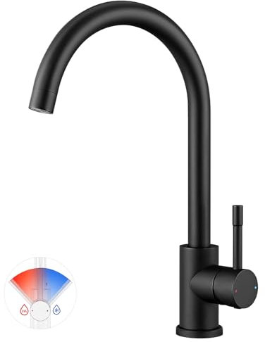 CECIPA Wasserhahn Küche Schwarz 360° Schwenkbar, Hochdruck Küchenarmatur Schwarz, Mischbatterie Küche mit Hohem Bogen, Einhebel Armatur, Spültischarmatur Edelstahl, G3/8 Anschluss Armatur