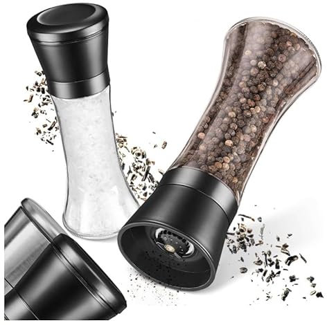 2 Pezzi 190 ML Macina Sale e Pepe Manuale, Spessore Regolabile Ceramica Macina Peperoncino, Vetro Trasparente e Acciaio Inox Porta Sale e Pepe, Adatto per Spezie, Pepe, Sale e Peperoncino