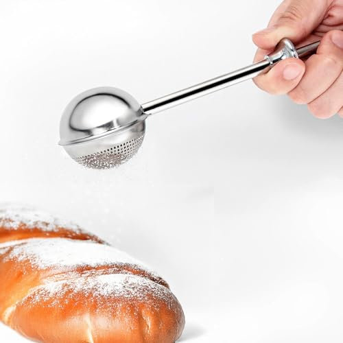 Spargitore per farina da forno, spargitore per zucchero a velo con manico, in acciaio inox, spolverino per prodotti da forno, uovo per tè sfuso, spargitore per cacao, spargitore di zucchero