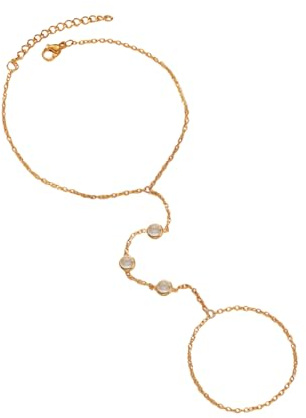 Spetsbst Handkedja guldarmband, alla i ett armband boho-smycken med fingerring, handsmycke kedja hand för kvinnor