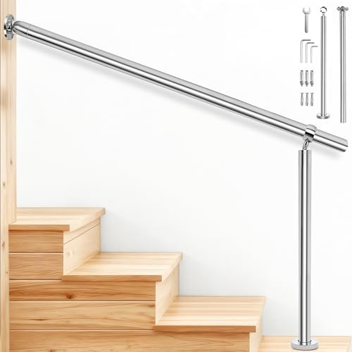 OUUTMEE 100 cm Rampe d’Escalier Réglable en Acier Inoxydable, Main Courante pour 1 à 2 Marches, Garde-Corps Intérieur et Extérieur, Rampe avec Kit d’Installation Solide