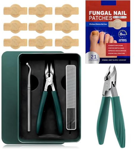 Kit de Soin pour Ongles d'Orteils : 21 Patchs Réparateurs pour Ongles Incarnés et Décolorés | Pince de Précision « Bec d'Aigle » pour Ongles Abîmés