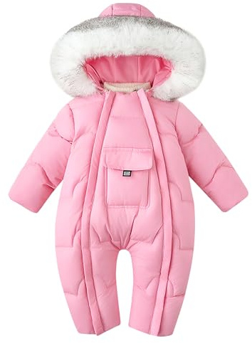 SEAUR Combinaison de Neige Bébé Doublée Barboteuse d'Hiver à Capuche Fermetures Éclair Nouveau-né Filles Garçons Tenues Chaudes 9-12 mois