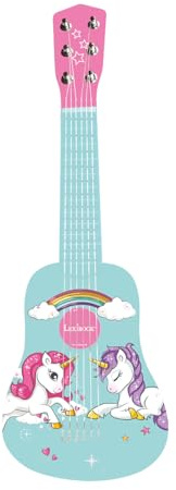 Lexibook Ma première Guitare en Bois Licorne, 6 Cordes, 53 cm, Guide Inclus, Rose/Bleu, K205UNILXB