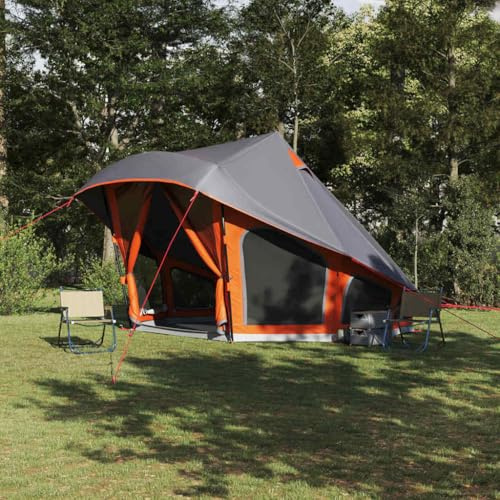 GeenYuu Tente Tipi Taffetas Gris et Orange 508 x 470 x 300 cm avec 9 fenêtres, Crochet Suspendu, Port E, Ventilation optimale pour Camping randonnée Trekking en forêt, léger et spacieux