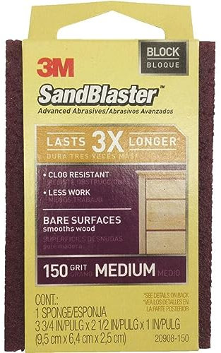3M 20908-150 P150 SandBlaster Medium Sanding Sponge for Bare Surfaces - (Pack of 1)