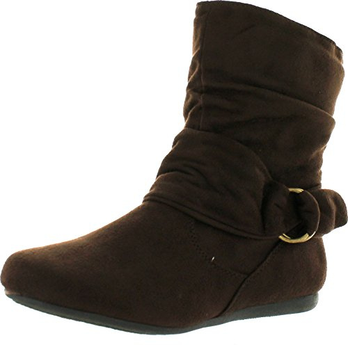 Beston Forever Link Selena-58 Women's Fashion Mid Calf Flat Heel Side Zipper Slouch Boots Brown 8