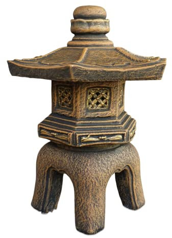 gartendekoparadies.de Exclusive Oki-Gata-Yukimi Japanese stone lantern, H. 38 cm, 11 kg, gold, frost-proof made of cast stone for outdoor use