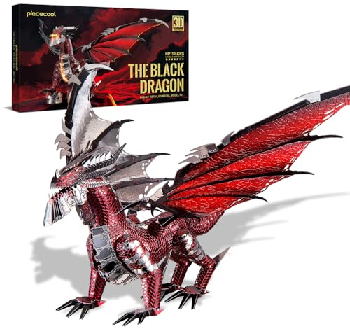 Piececool - Rompecabezas 3D de Metal para Adultos con Forma de dragón Negro, magnífico Kit de decoración del hogar, Regalo Ideal de Navidad y Año Nuevo
