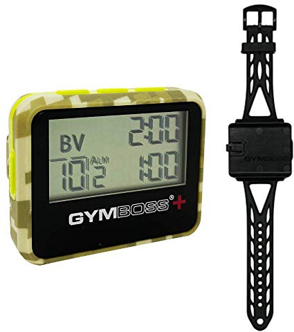 Gymboss Plus Intervall Timer und Stoppuhr Uhrenarmband - Bundle (GRÜN Tarnfarben/GELB SOFTBESCHICHTUNG)