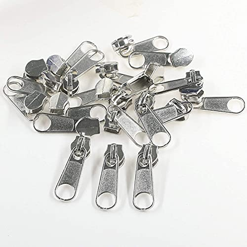 #5 Nylon Zipper Sliders, 25 Piece Replacement Metal Zippers Pulls for Nylon Zipper Repair (Silver)