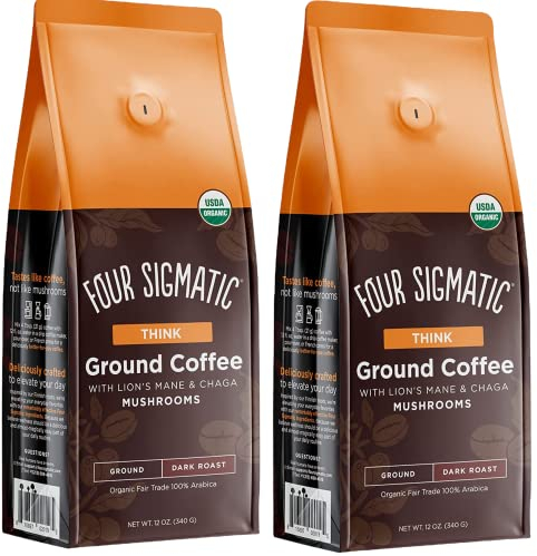 Four Sigma tic Champignon Café moulu avec crinière de lion, Think, Torréfaction foncée, 340 g, Lot de 2