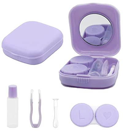 laeeyin Contact Lens Container Portable Hygiene Contact Lens Container Travel Set with Mirror for Daily Excursions Like Travel and Work (Purple)
