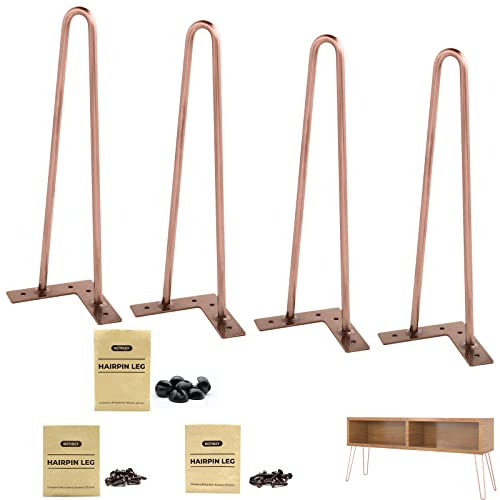 ROTHLEY Coffee Table Legs 14 Inch Hairpin Legs Solid Rods Metal Table Legs Bench Legs for Furniture Set of 4 Furniture Feet with Floor Protectors Heavy Duty Desk Legs DIY Dresser Legs(Antique Copper)